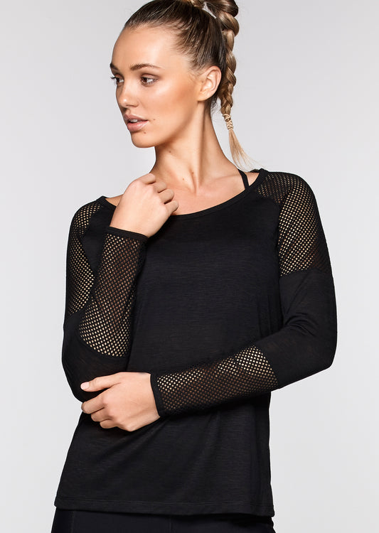 Lorna Jane Layered L/Slv Top - Black