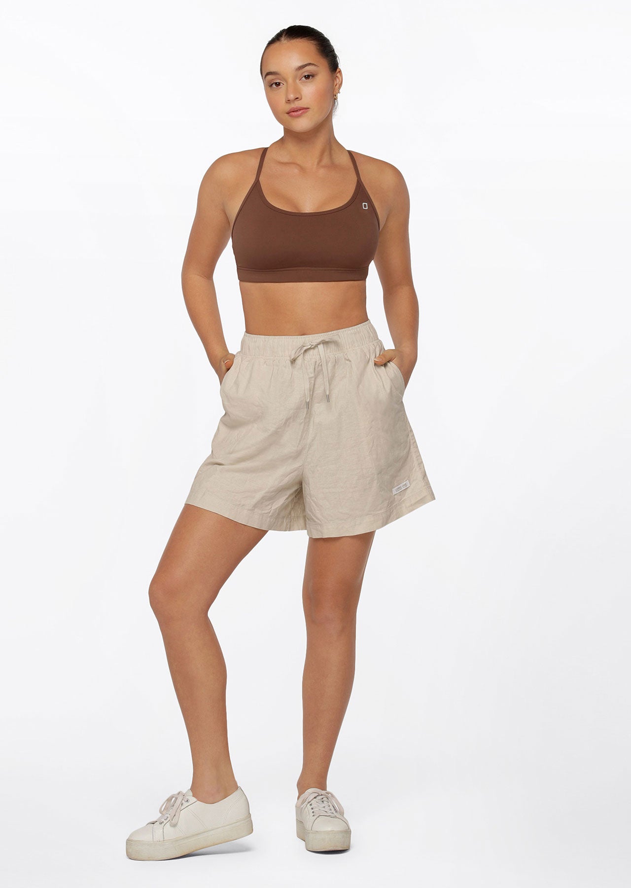 Lorna Jane Leisure In Linen Bermuda Shorts - Oyster