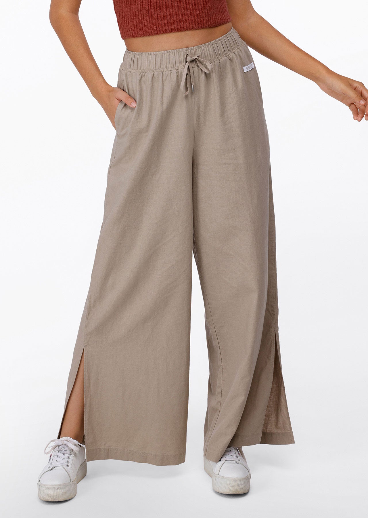 Lorna Jane Leisure In Linen Full Length Pants - Dark Off White