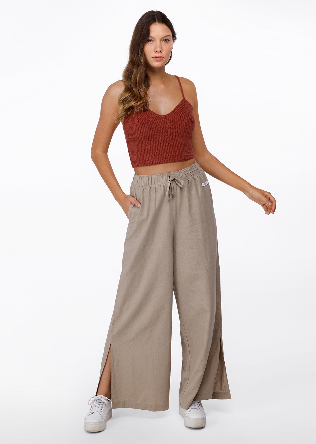 Lorna Jane Leisure In Linen Full Length Pants - Dark Off White