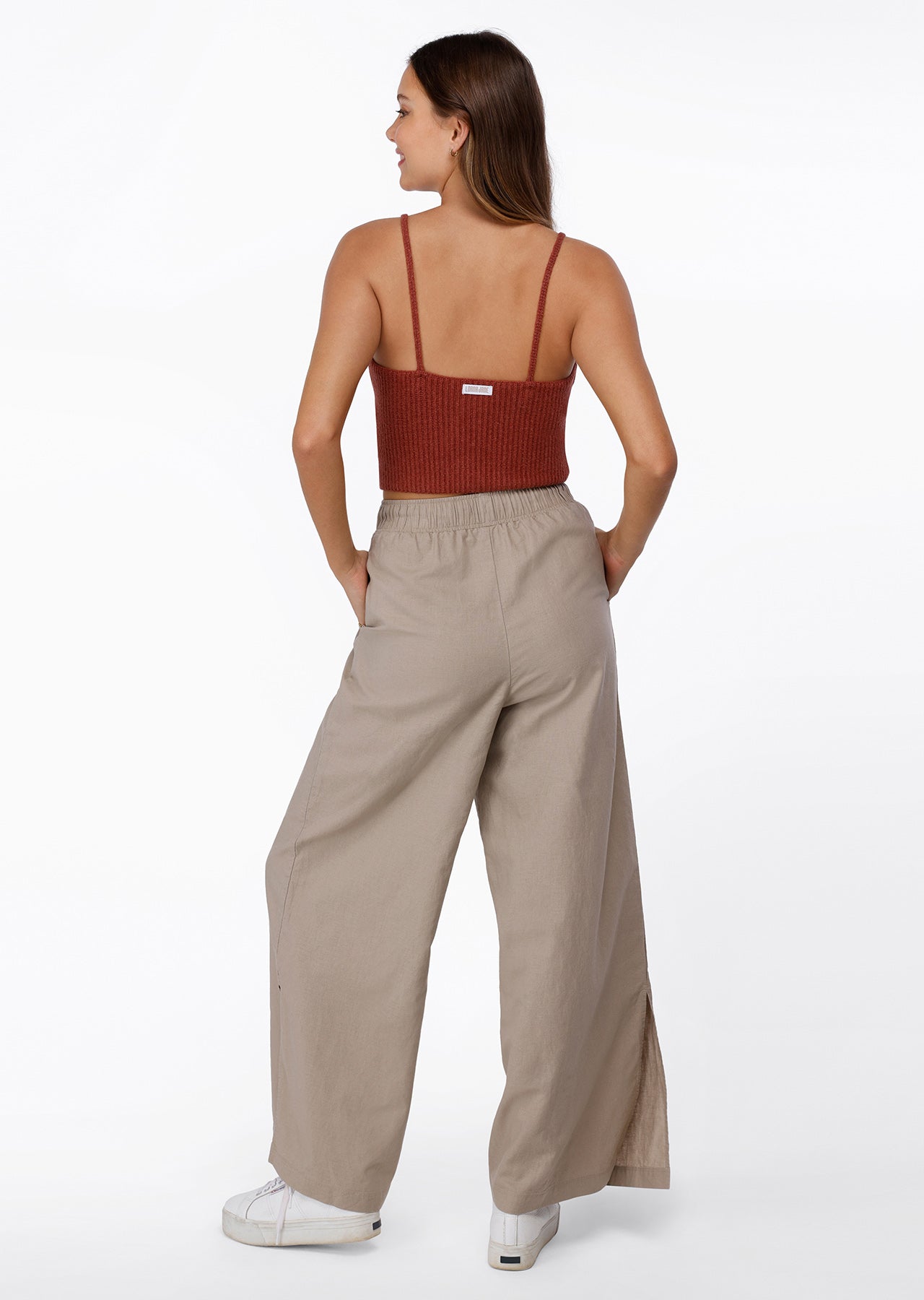 Lorna Jane Leisure In Linen Full Length Pants - Dark Off White