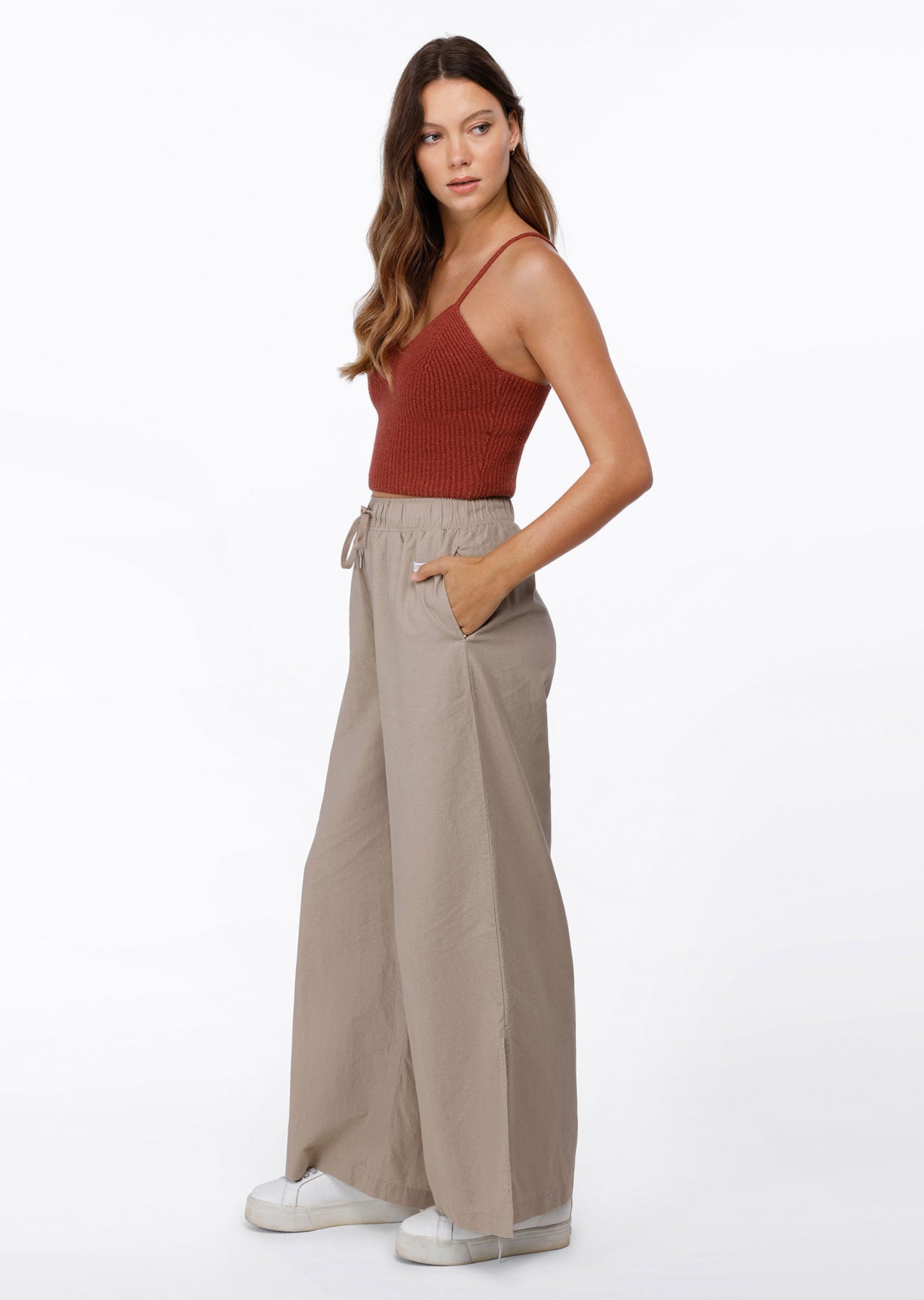 Lorna Jane Leisure In Linen Full Length Pants - Dark Off White