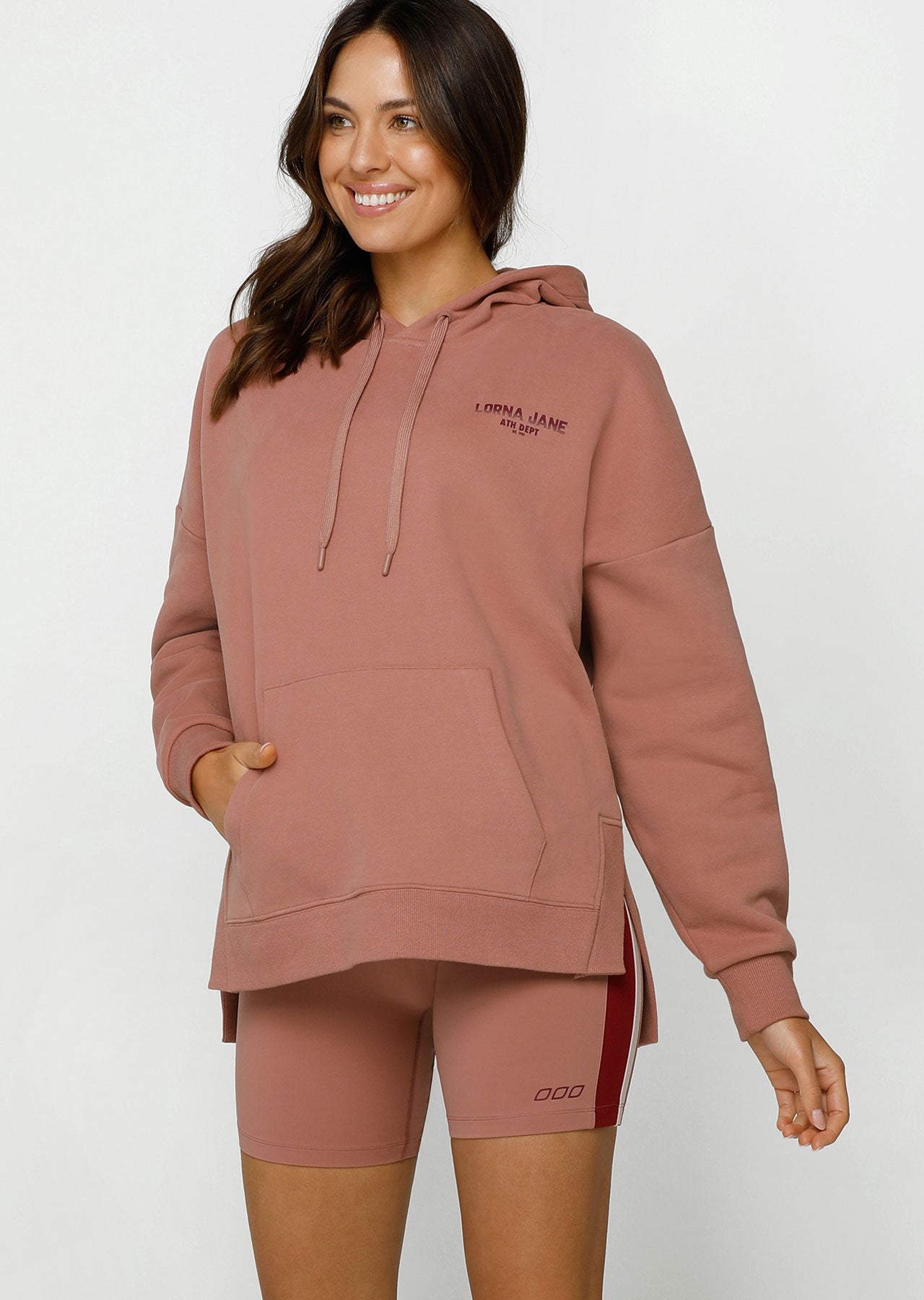 Lorna Jane Level Up Side Split Hoodie - Chestnut