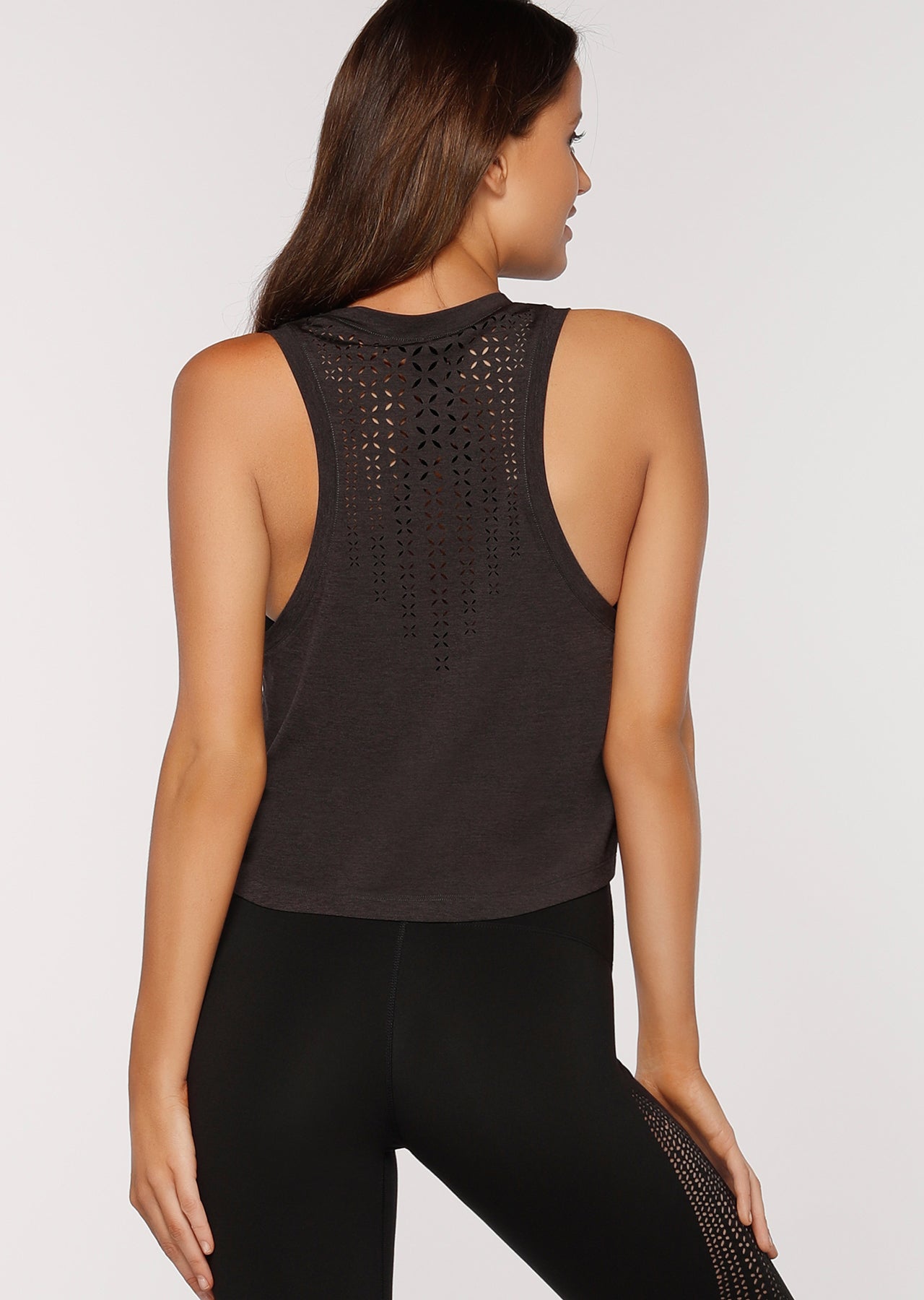 Lorna Jane Lily Cropped Active Tank - Black Marl