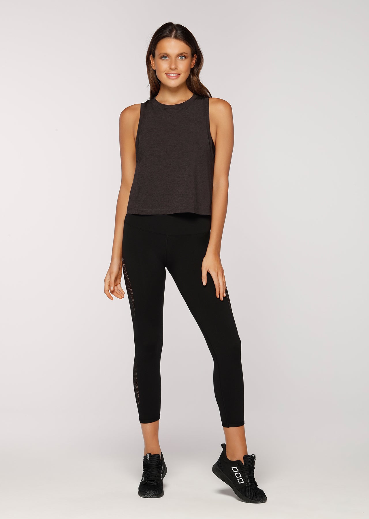 Lorna Jane Lily Cropped Active Tank - Black Marl