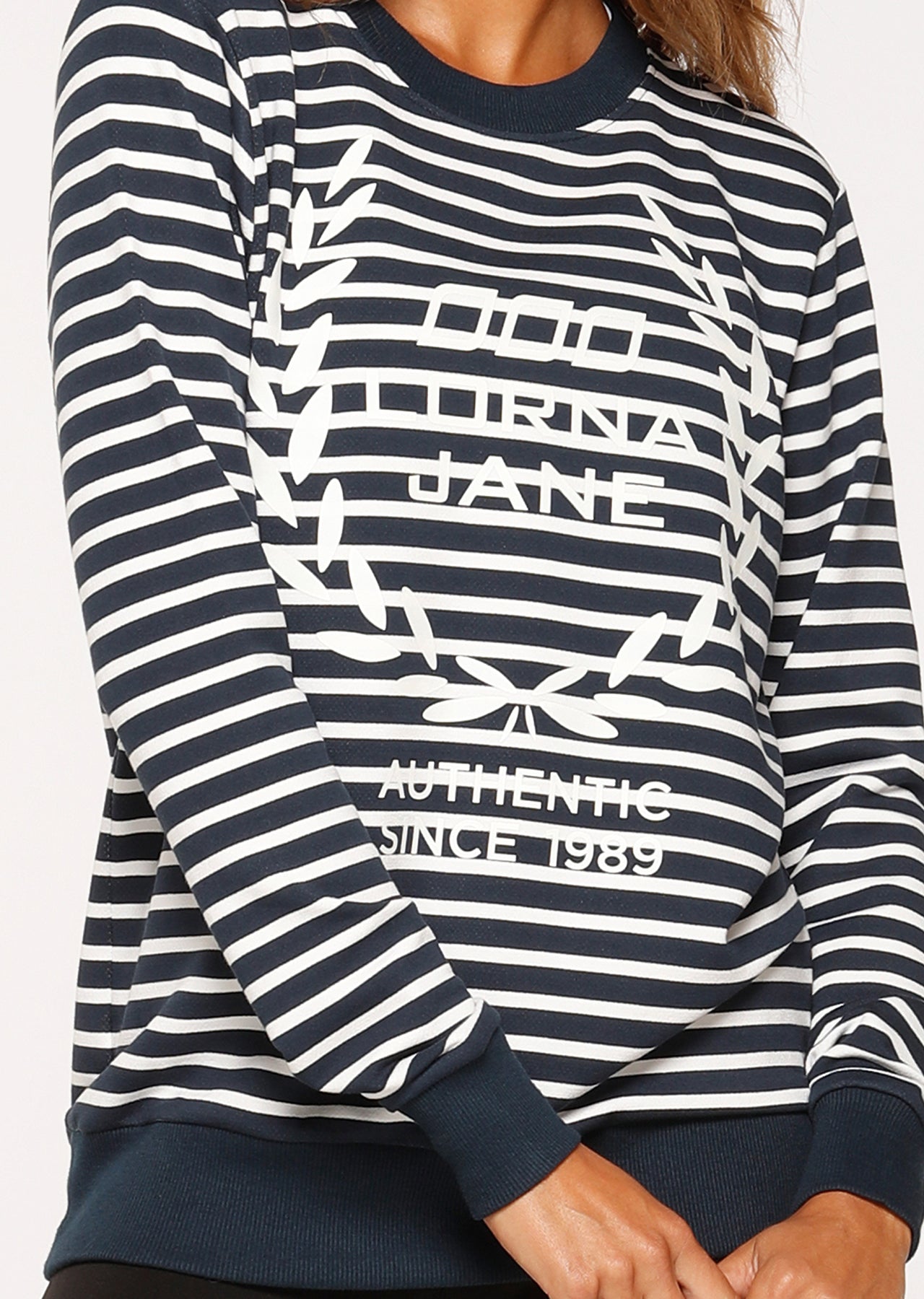 Lorna Jane LJ Crest Sweat Top - Pebble Blue/White