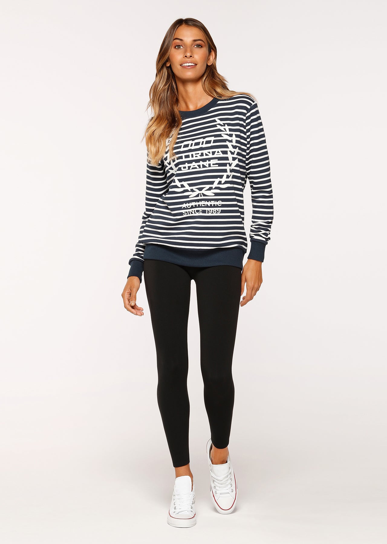 Lorna Jane LJ Crest Sweat Top - Pebble Blue/White