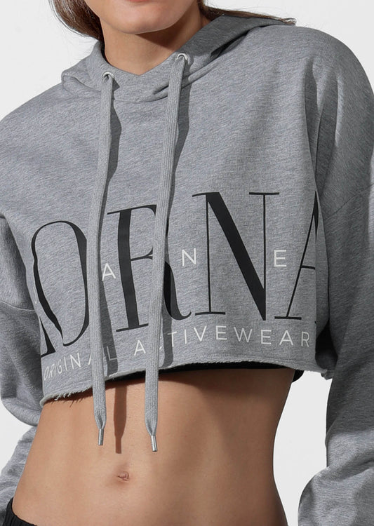 Lorna Jane LJ Cut Off Cropped Hoodie - Mid Grey Marl