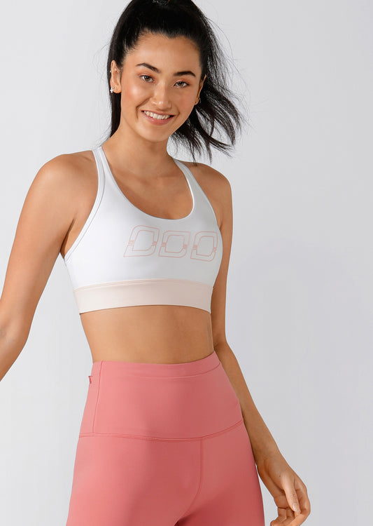 Lorna Jane LJ Iconic Support Bra - White/Dusty Pink