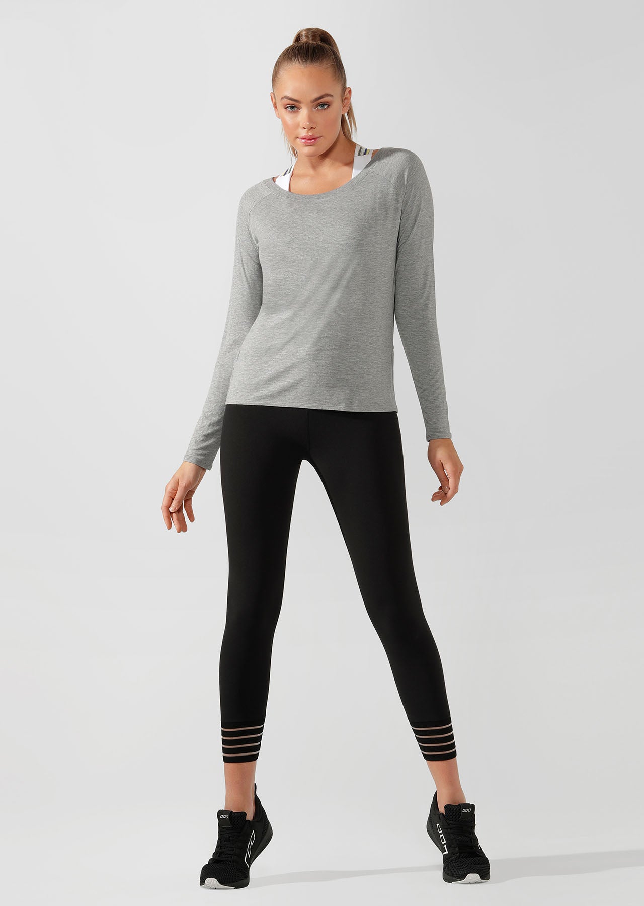 Lorna Jane LJ Long Sleeve Open Back Active Top - Mid Grey Marl