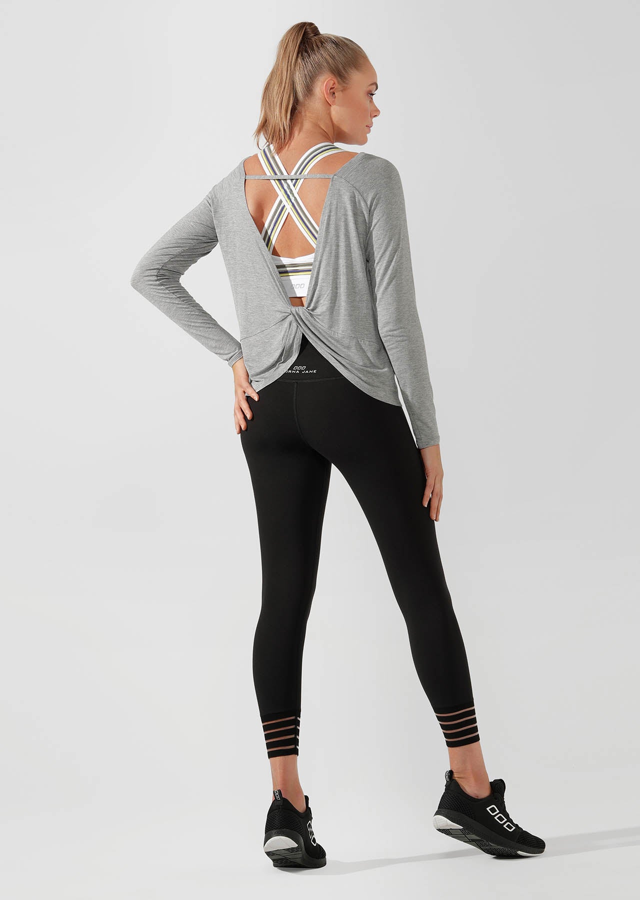 Lorna Jane LJ Long Sleeve Open Back Active Top - Mid Grey Marl