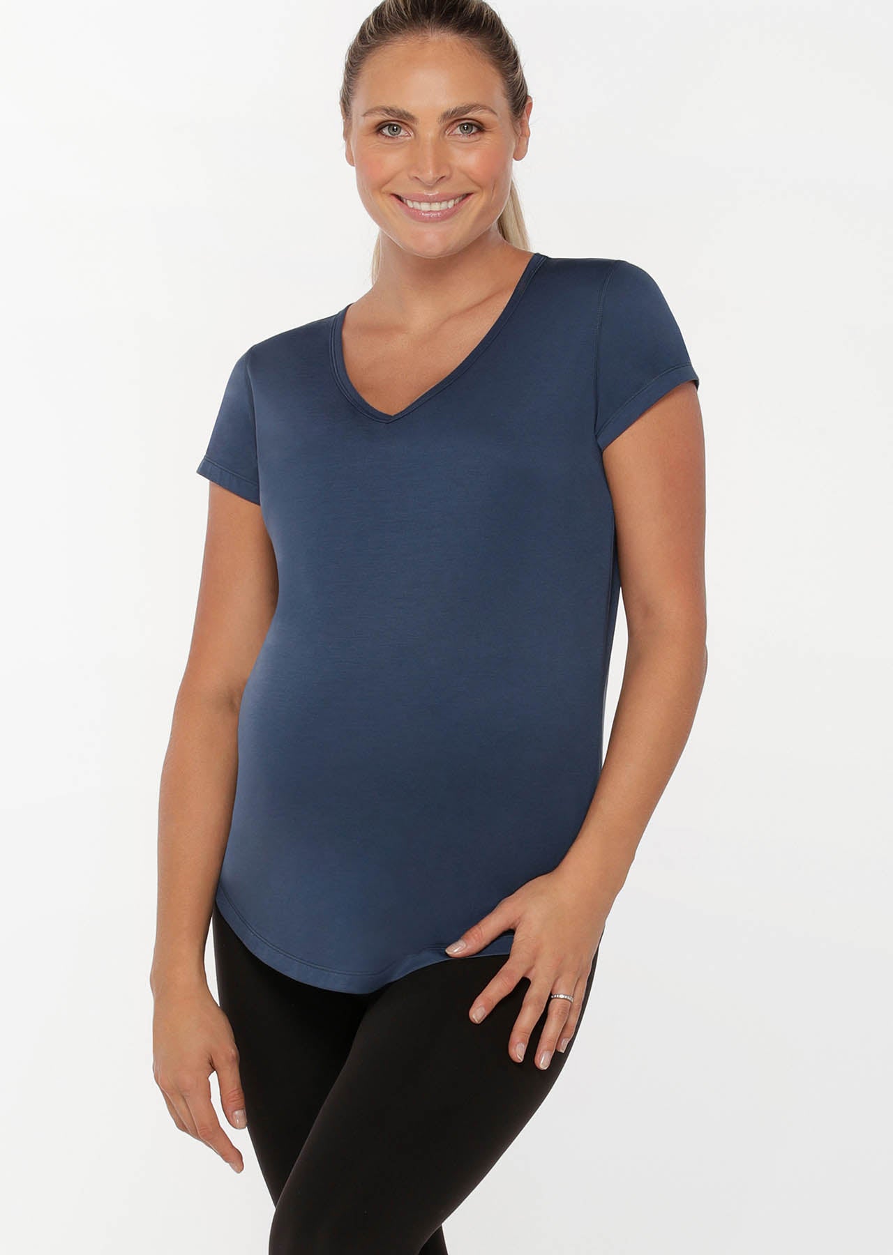 Lorna Jane LJ Maternity Over Bump Active Tee - Pebble Blue