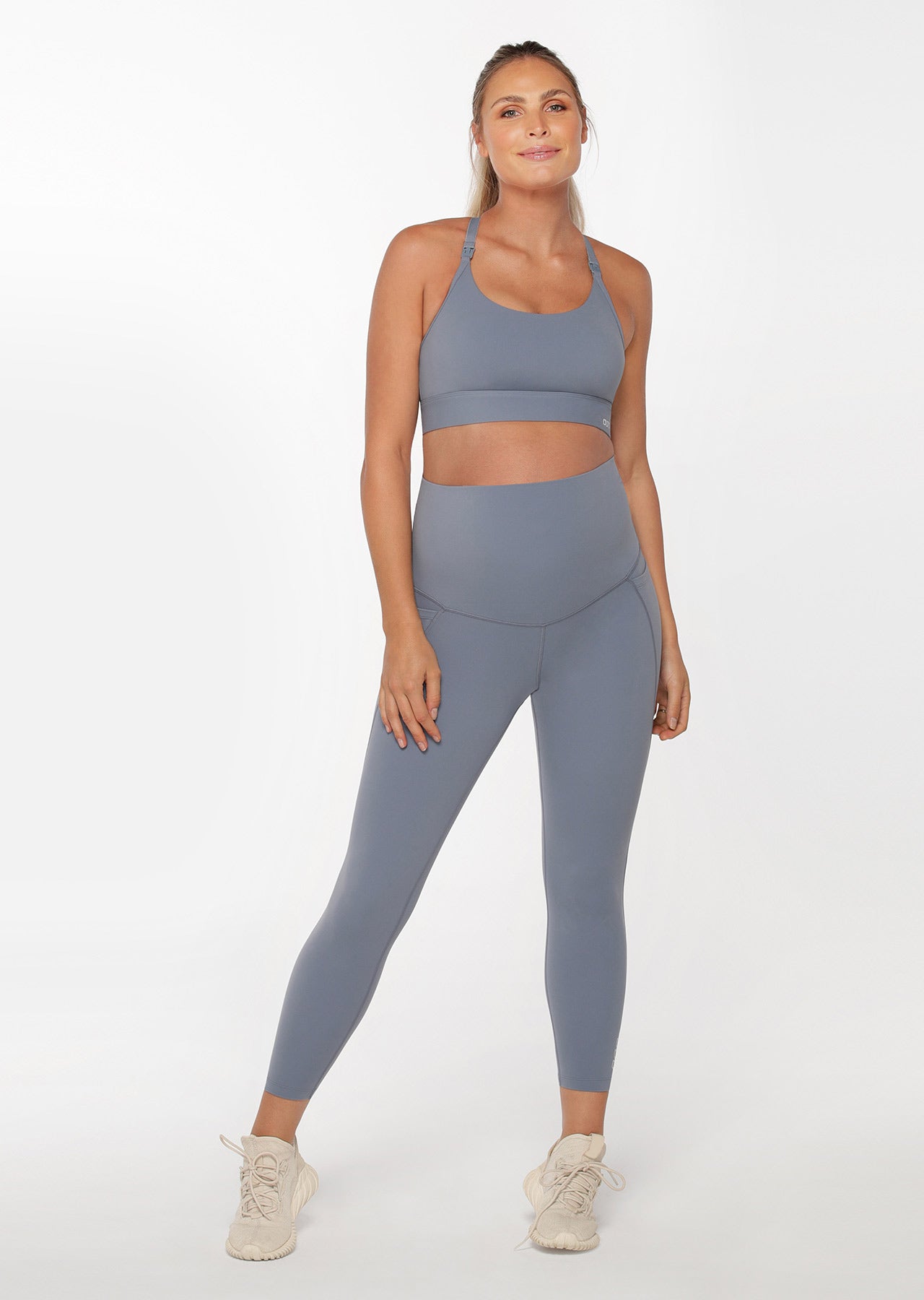 Lorna Jane LJ Maternity Phone Pocket Ankle Biter Leggings - Powder Grey
