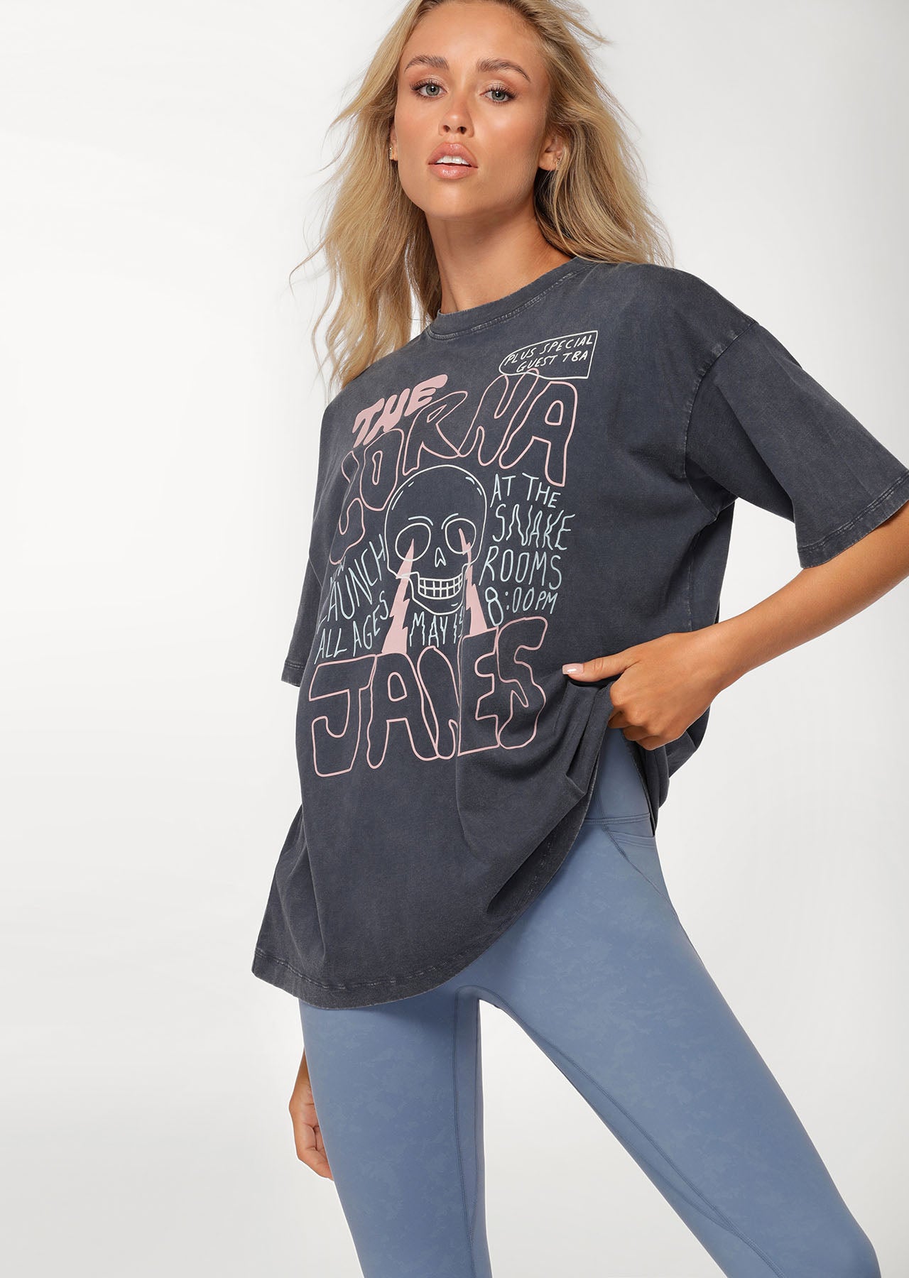 Lorna Jane LJ Oversized Band Tee - Washed Night Time Blue