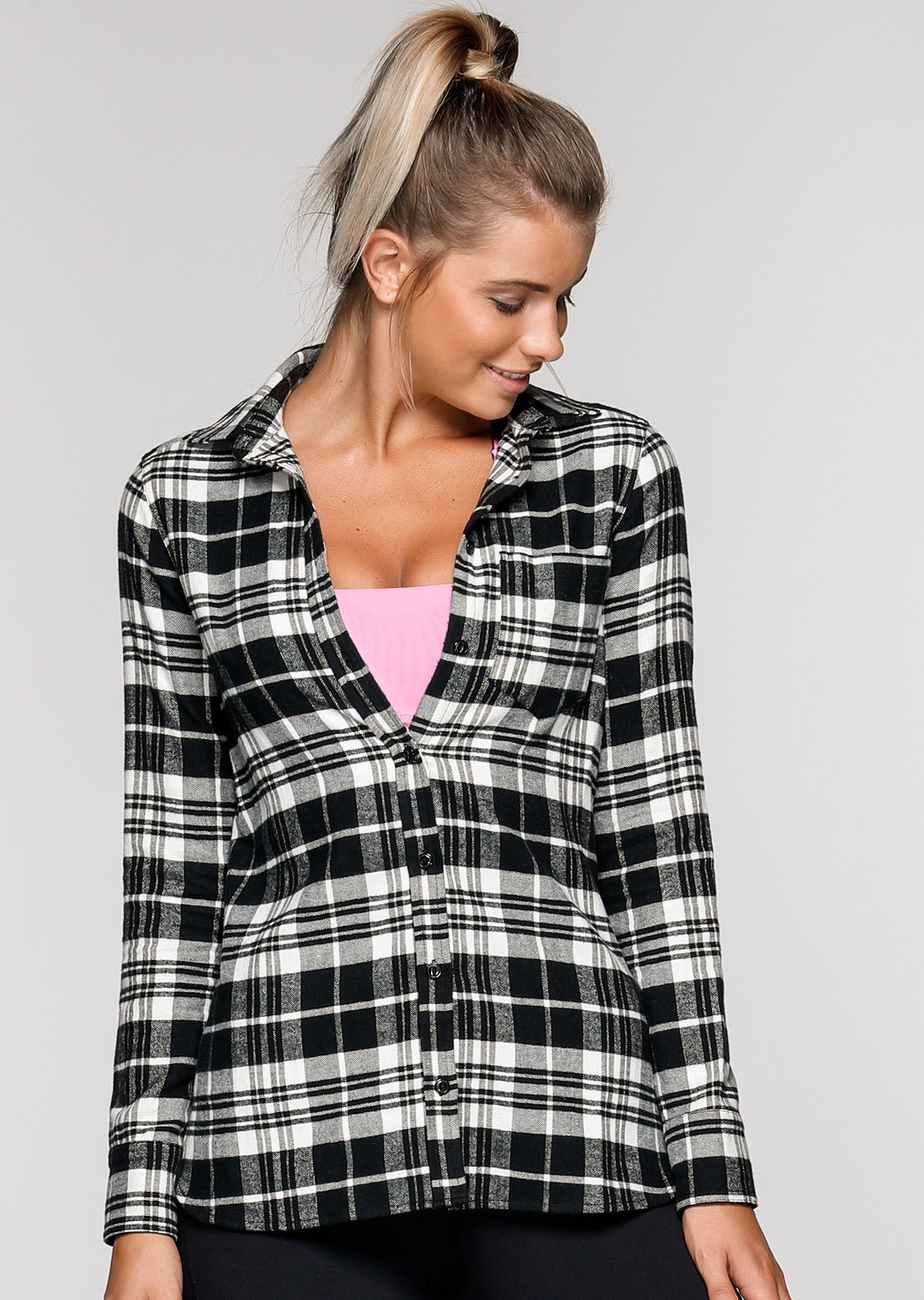 Lorna Jane LJ Rad Plaid Shirt - Black/White