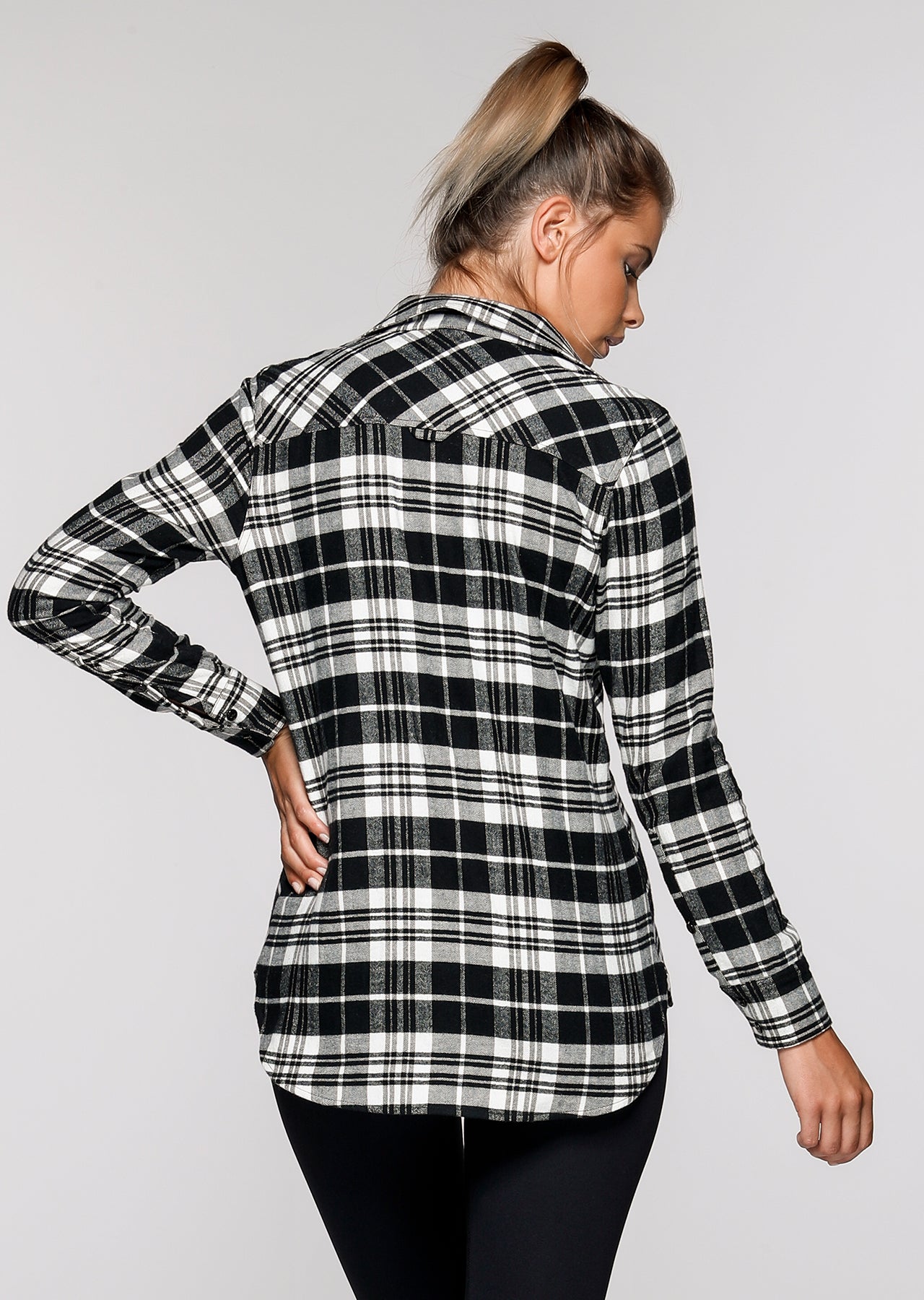 Lorna Jane LJ Rad Plaid Shirt - Black/White