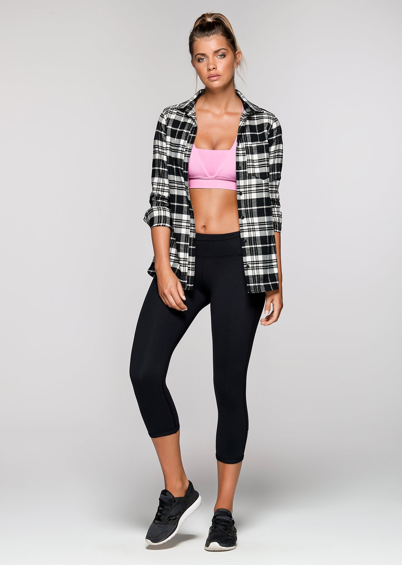 Lorna Jane LJ Rad Plaid Shirt - Black/White