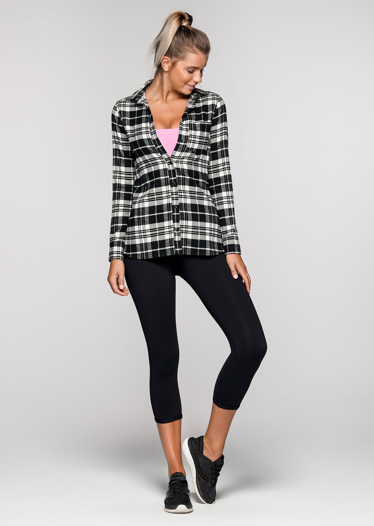 Lorna Jane LJ Rad Plaid Shirt - Black/White