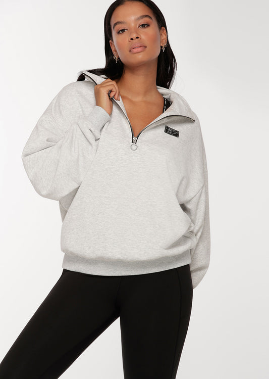 Lorna Jane LJ Sport Quarter Zip Sweat - Light Grey Marl