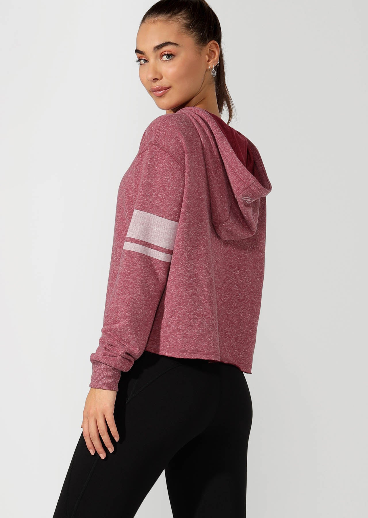 Lorna Jane LJ Vintage Cropped Hoodie - Raspberry Sorbet Marl