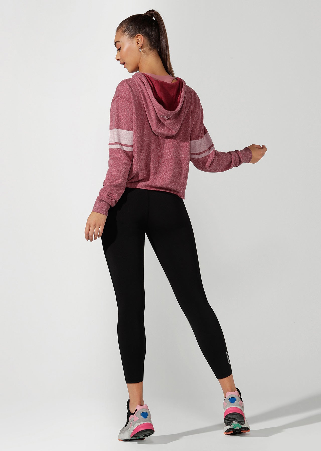 Lorna Jane LJ Vintage Cropped Hoodie - Raspberry Sorbet Marl