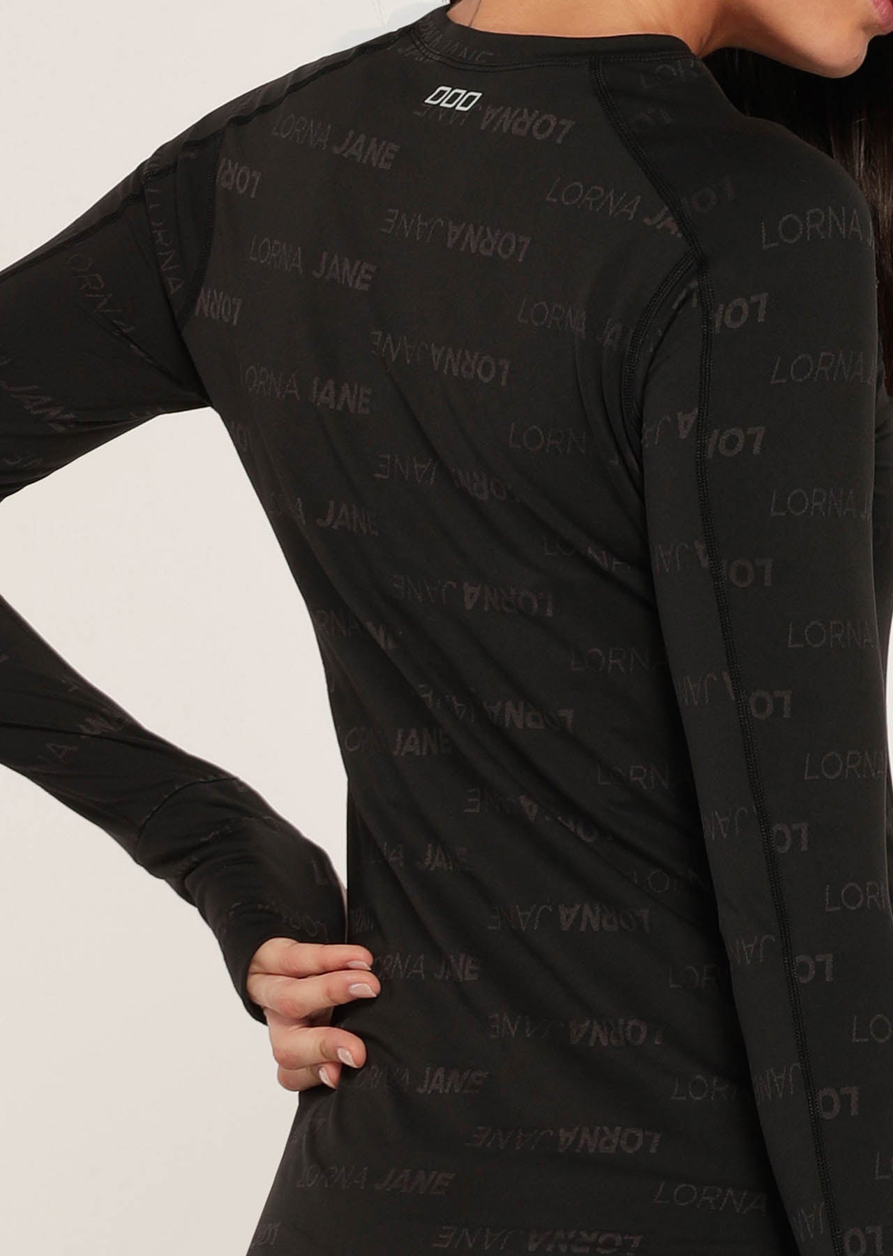 Lorna Jane Logo Tech Long Sleeve Performance Top - Black
