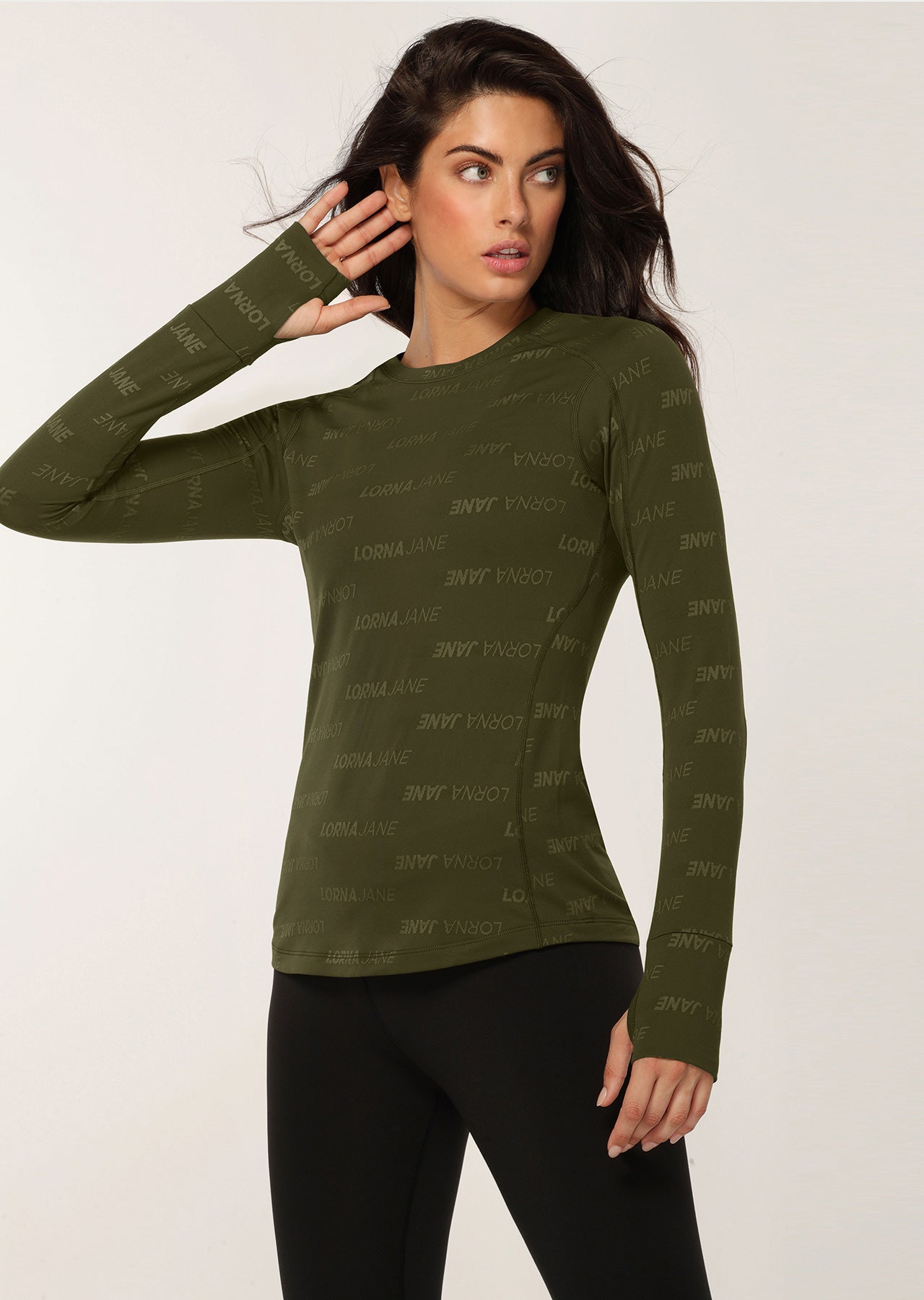 Lorna Jane Logo Tech Long Sleeve Performance Top - Luxury Green