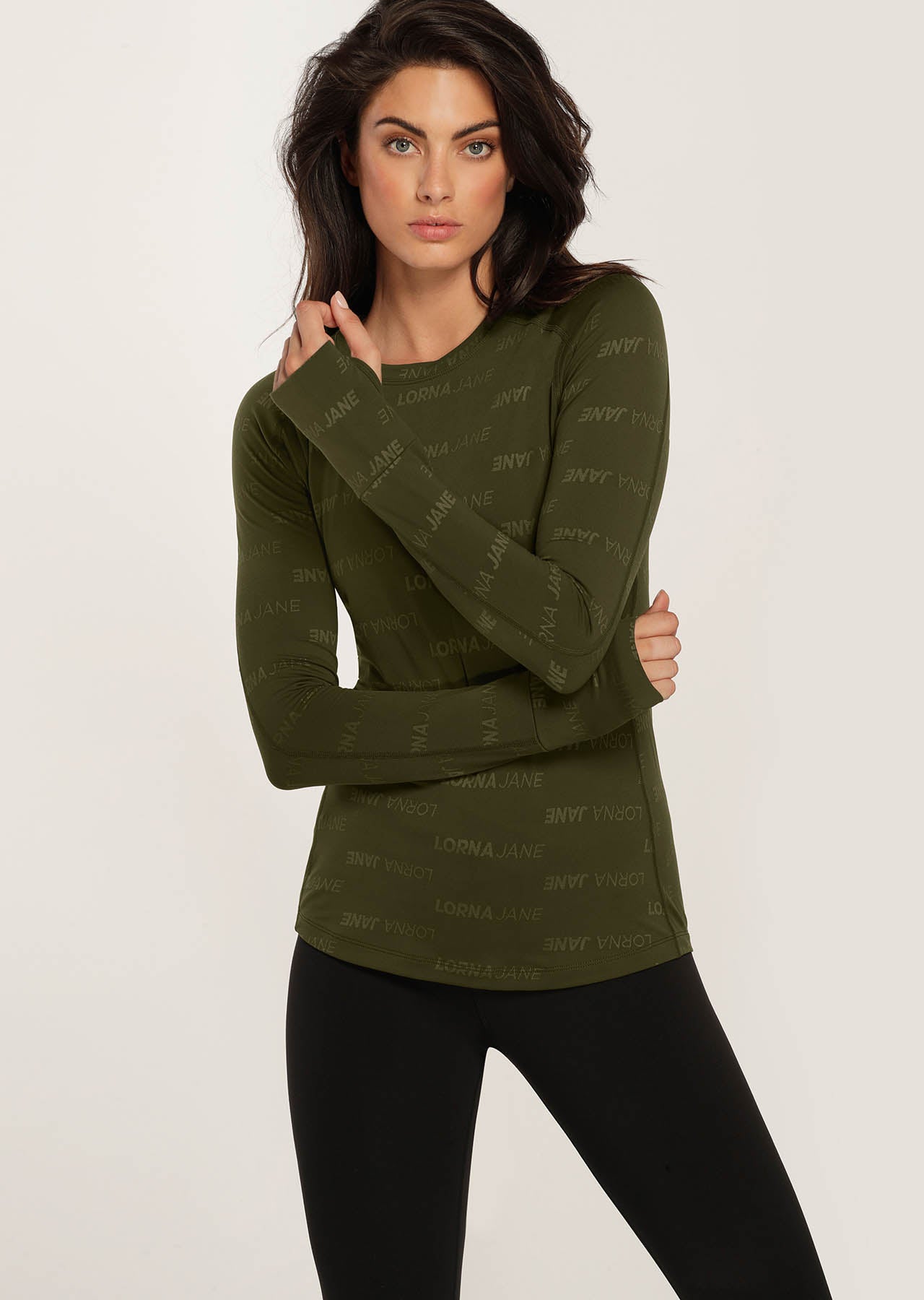 Lorna Jane Logo Tech Long Sleeve Performance Top - Luxury Green