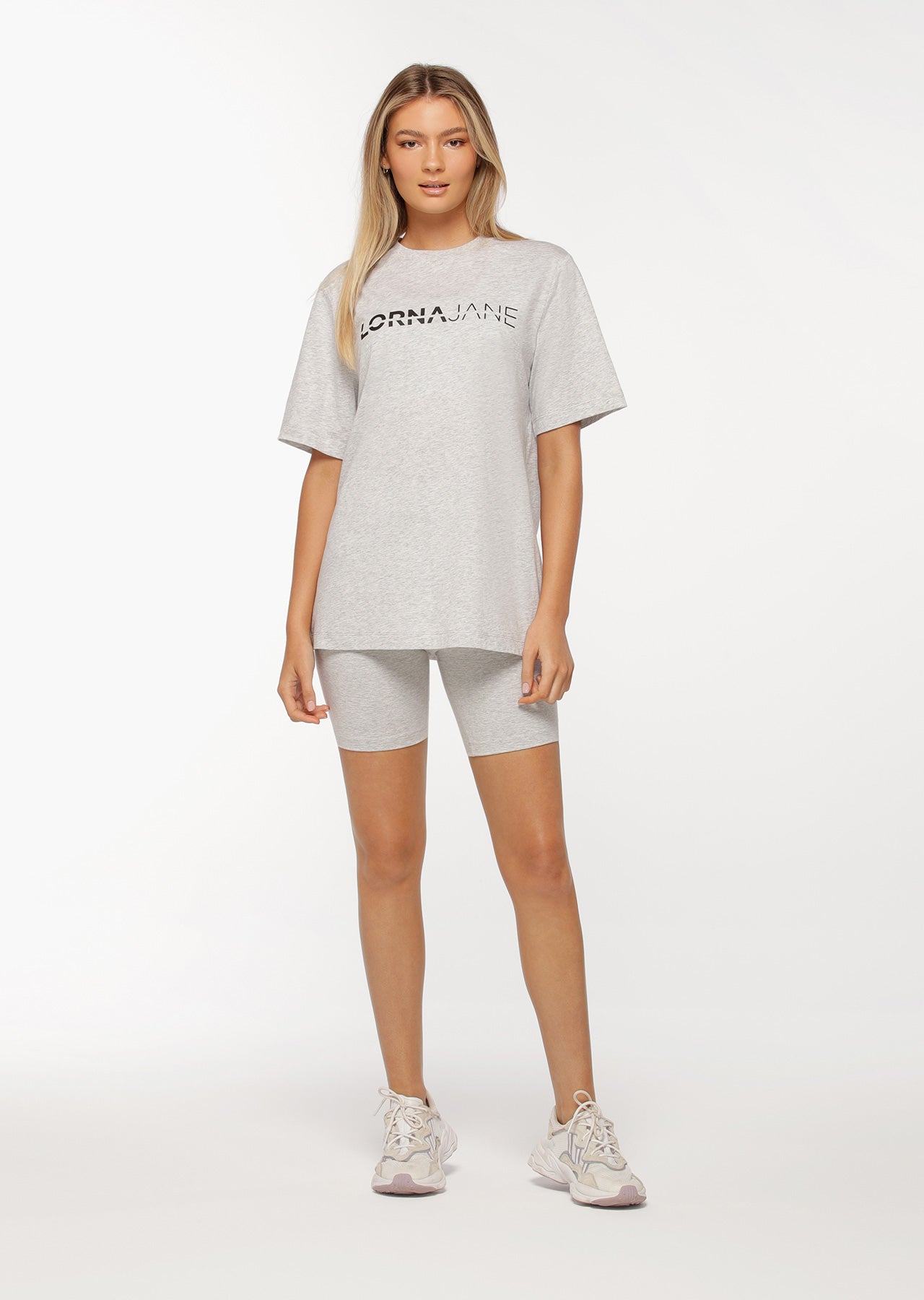Lorna Jane Lounge Around Oversized Tee - Light Grey Marl
