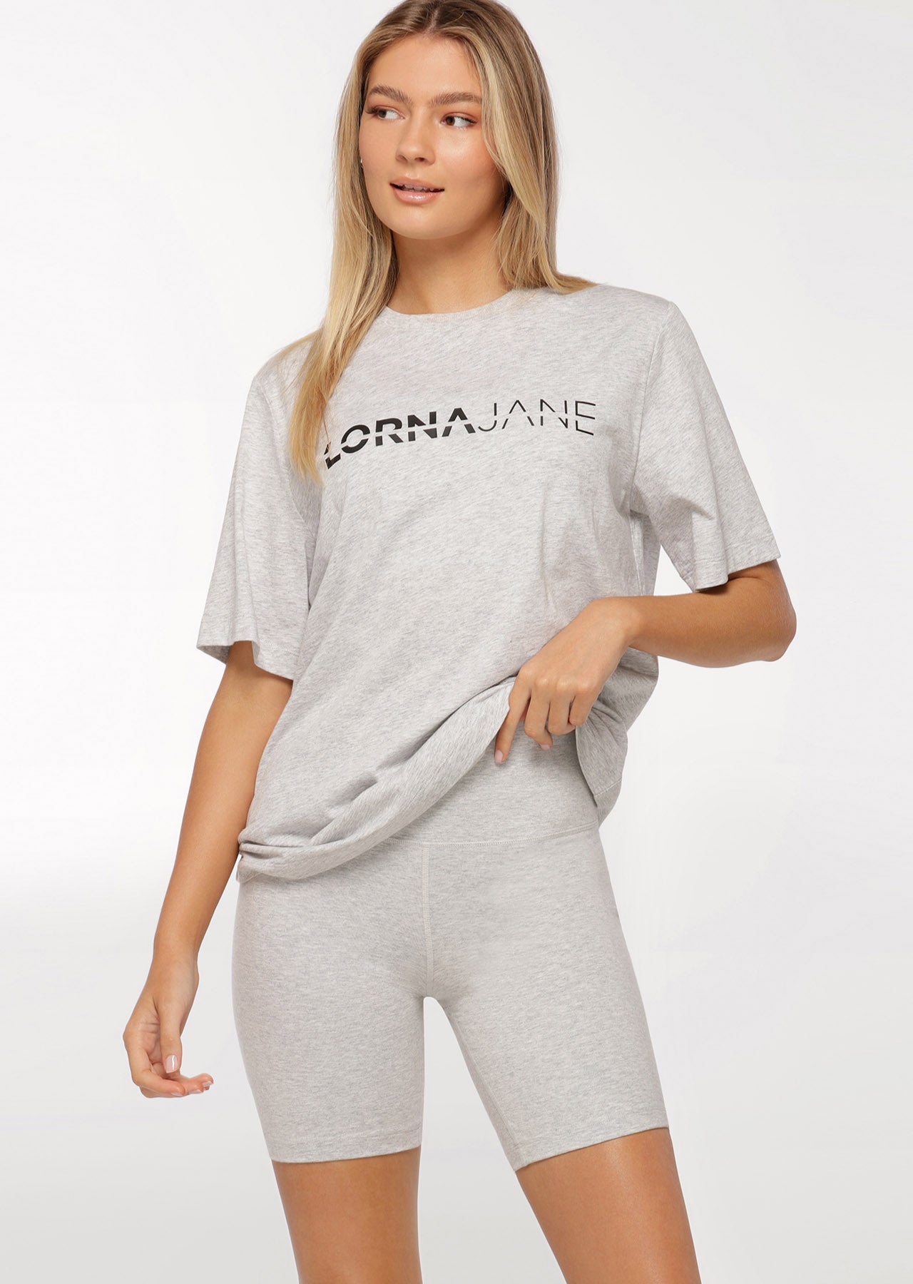 Lorna Jane Lounge Around Oversized Tee - Light Grey Marl