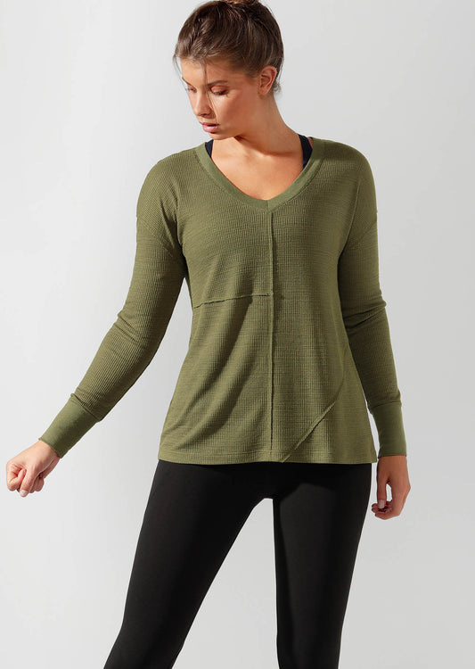 Lorna Jane Lounge Long Sleve Top - Pale Olive