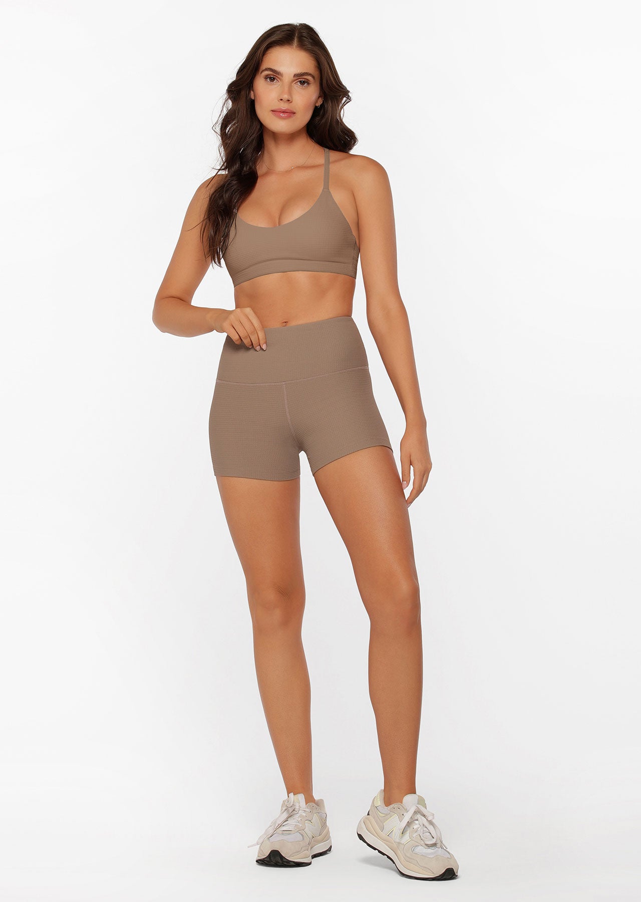 Lorna Jane Lounge Waffle Cheeky Shorts - Bone