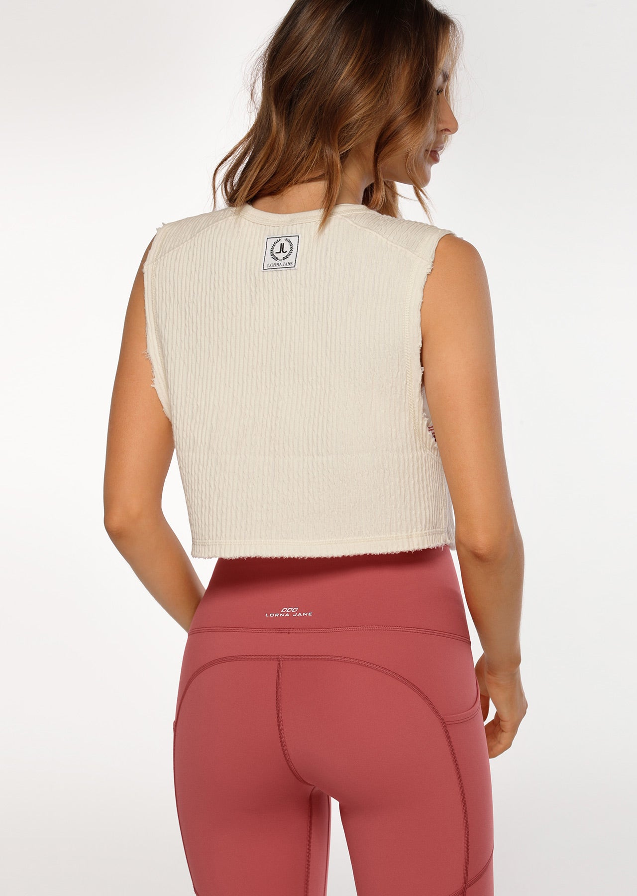 Lorna Jane Luxe Textured Cropped Tank - Cream