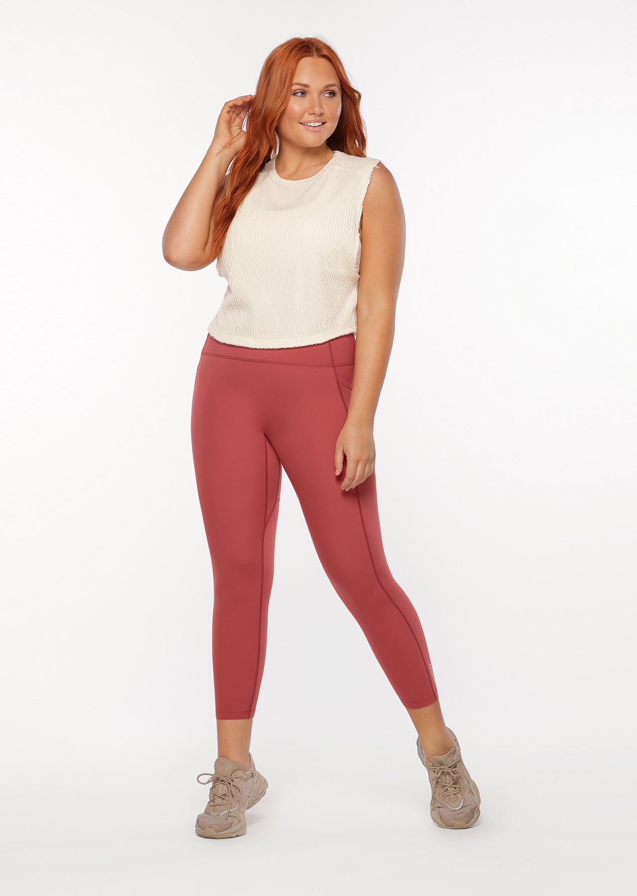 Lorna Jane Luxe Textured Cropped Tank - Cream