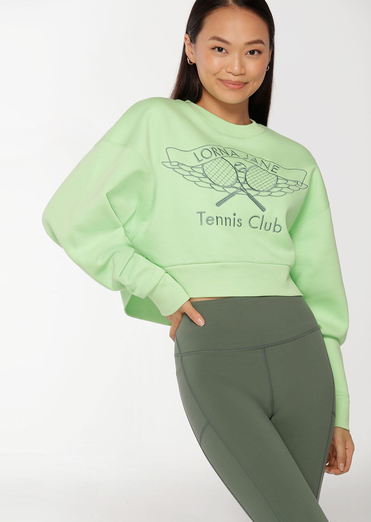 Lorna Jane Match Point Sweat - Dark Sunbleached Lime