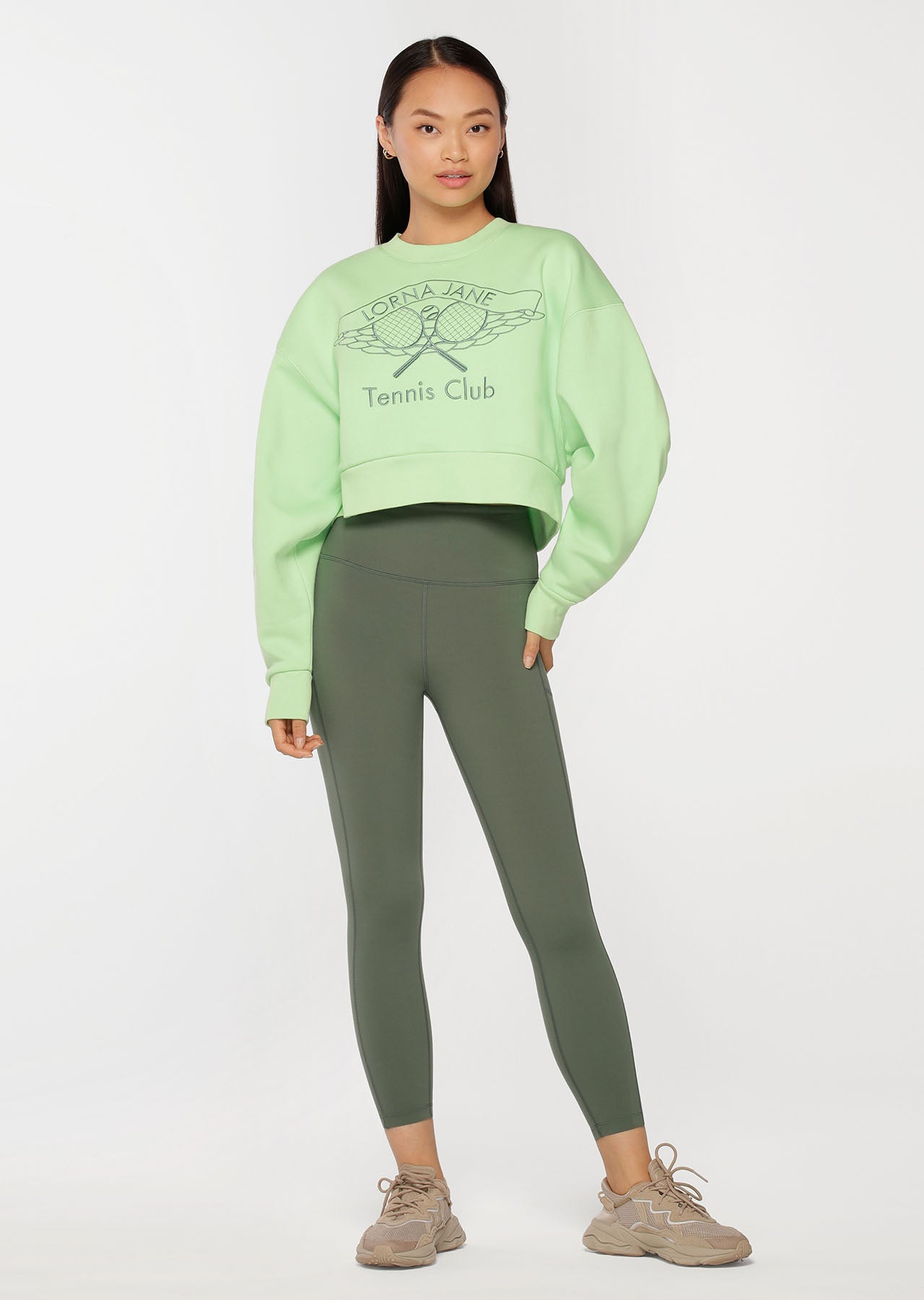 Lorna Jane Match Point Sweat - Washed Sunbleached Lime