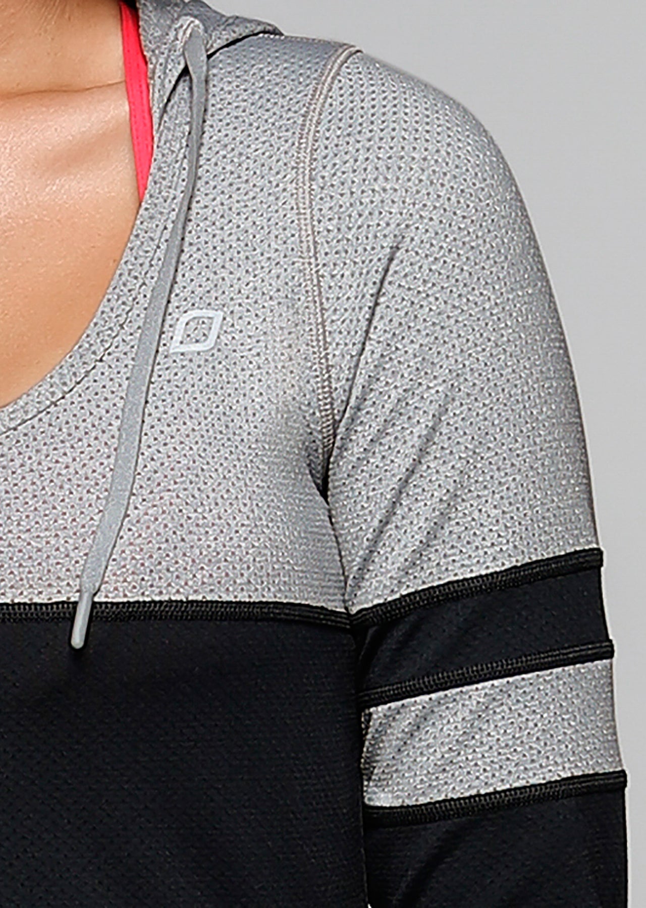 Lorna Jane Matchup Hooded Excel L/Slv Top - Black/Grey Marl