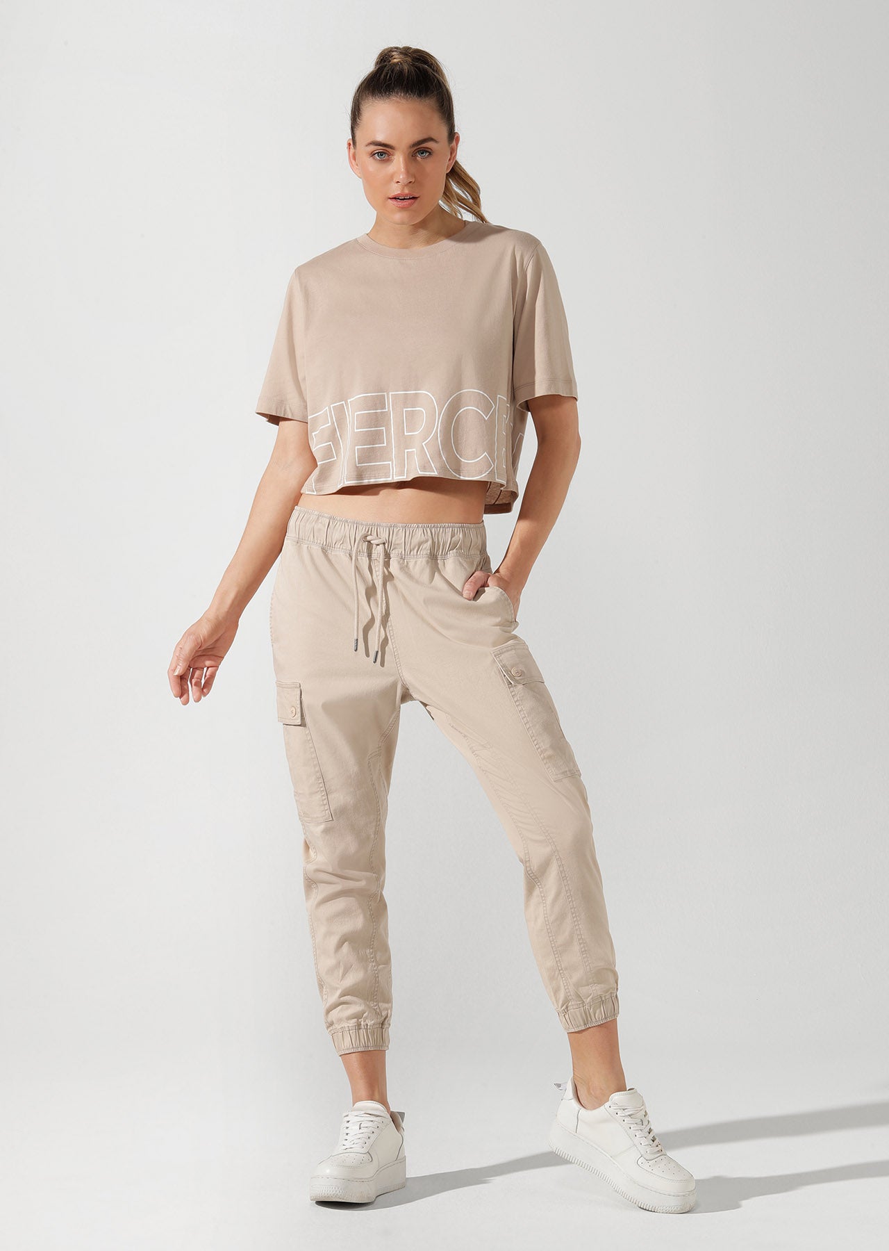 Lorna Jane Moto Cropped Pants - Off White