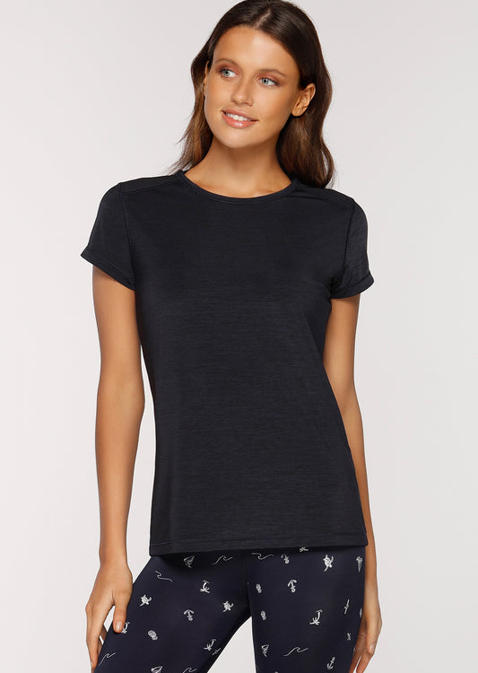 Lorna Jane Move Freely Active Tee - French Navy/Black Marl