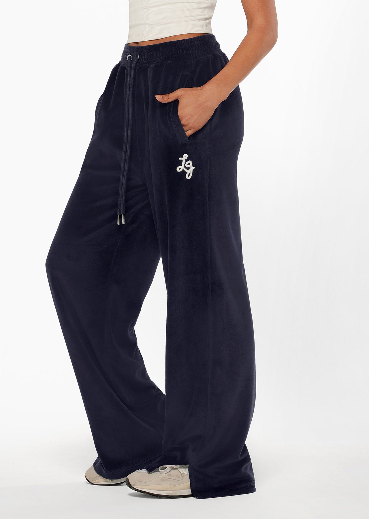 Lorna Jane Naughties Nostalgic Velour Bootleg Track Pants - French Navy