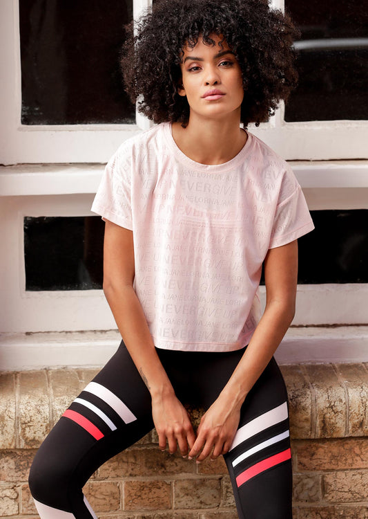 Lorna Jane Never Give Up Mesh Tee - Pale Peony