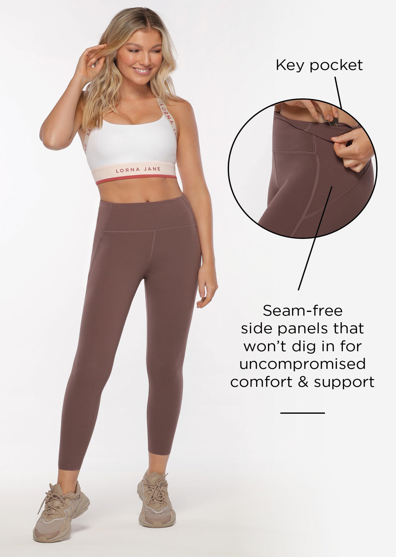 Lorna Jane No Dig Ankle Biter Leggings - Stone