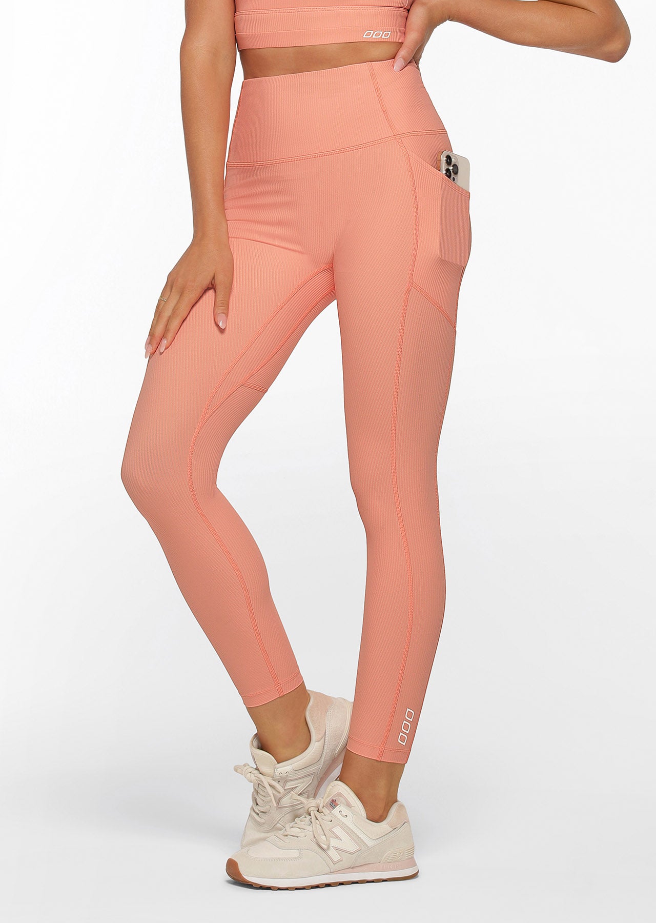 Lorna Jane No Ride Booty Ankle Biter Rib Leggings - Pale Quartz Pink