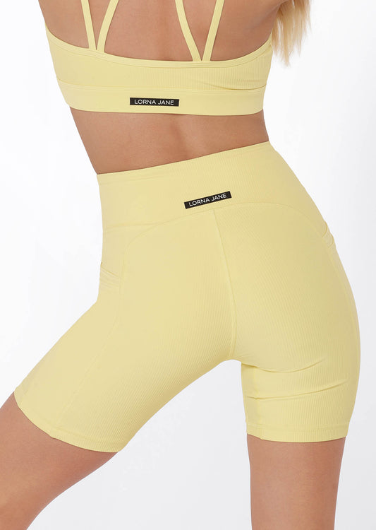 Lorna Jane No Ride Pocket Booty Bike Shorts - Lemon Cream