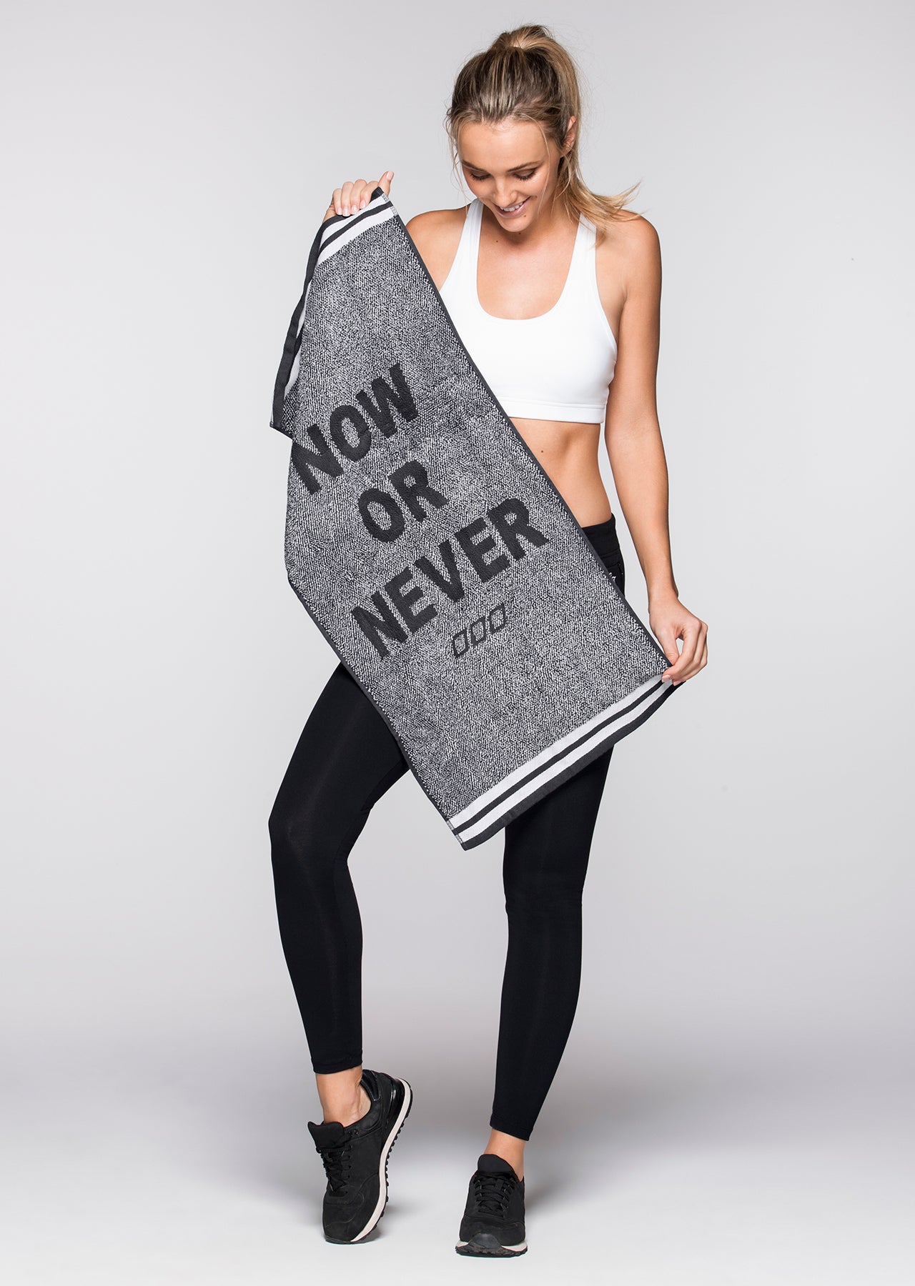 Lorna Jane Now Or Never Sweat Towel - Char Marl/White