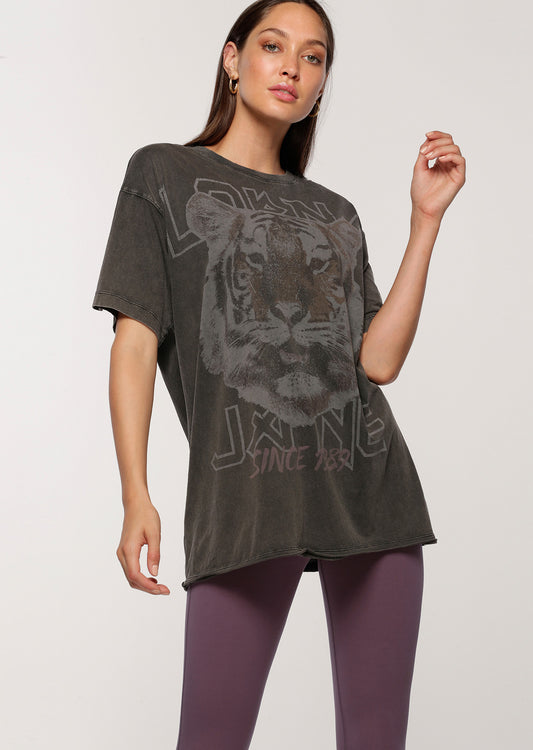 Lorna Jane Old School Boyfriend Tee - Washed Black