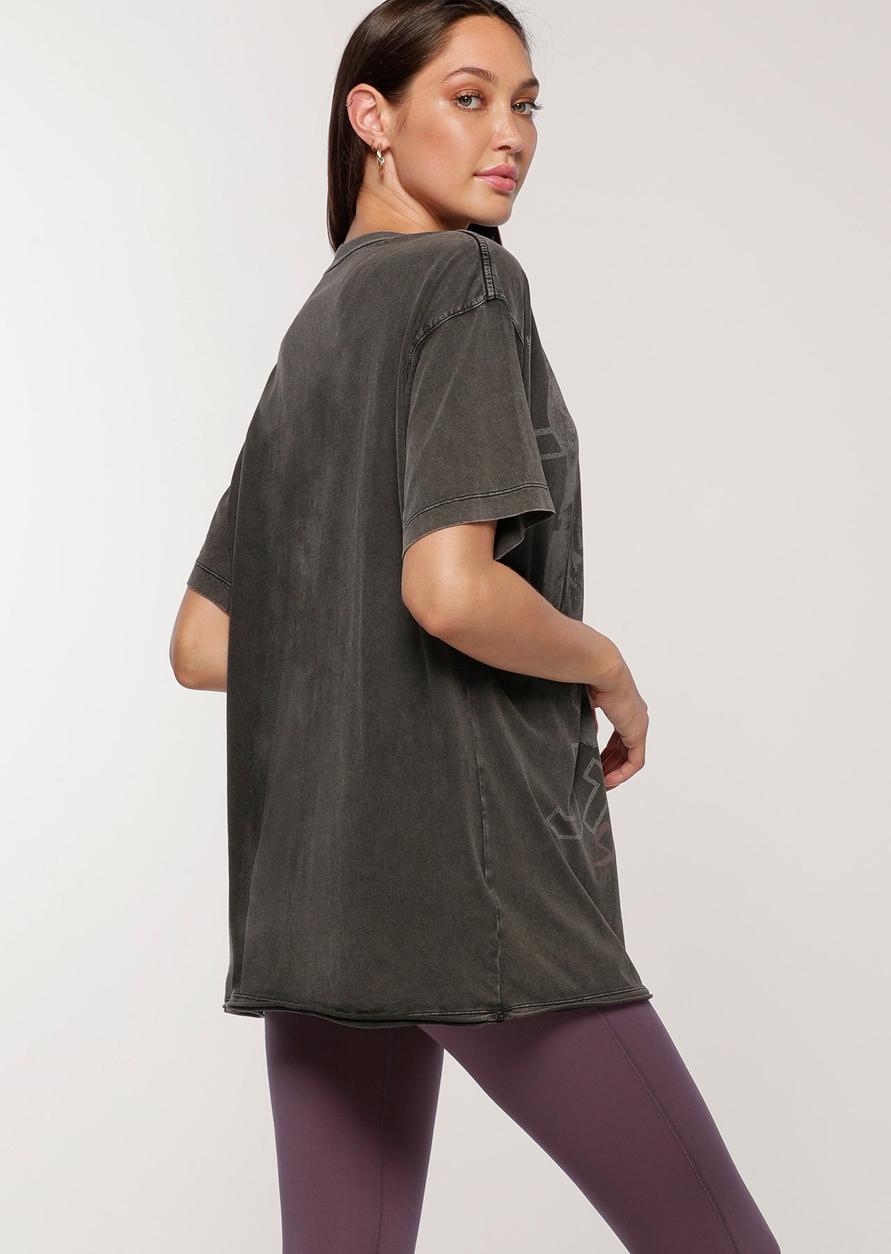 Lorna Jane Old School Boyfriend Tee - Washed Black