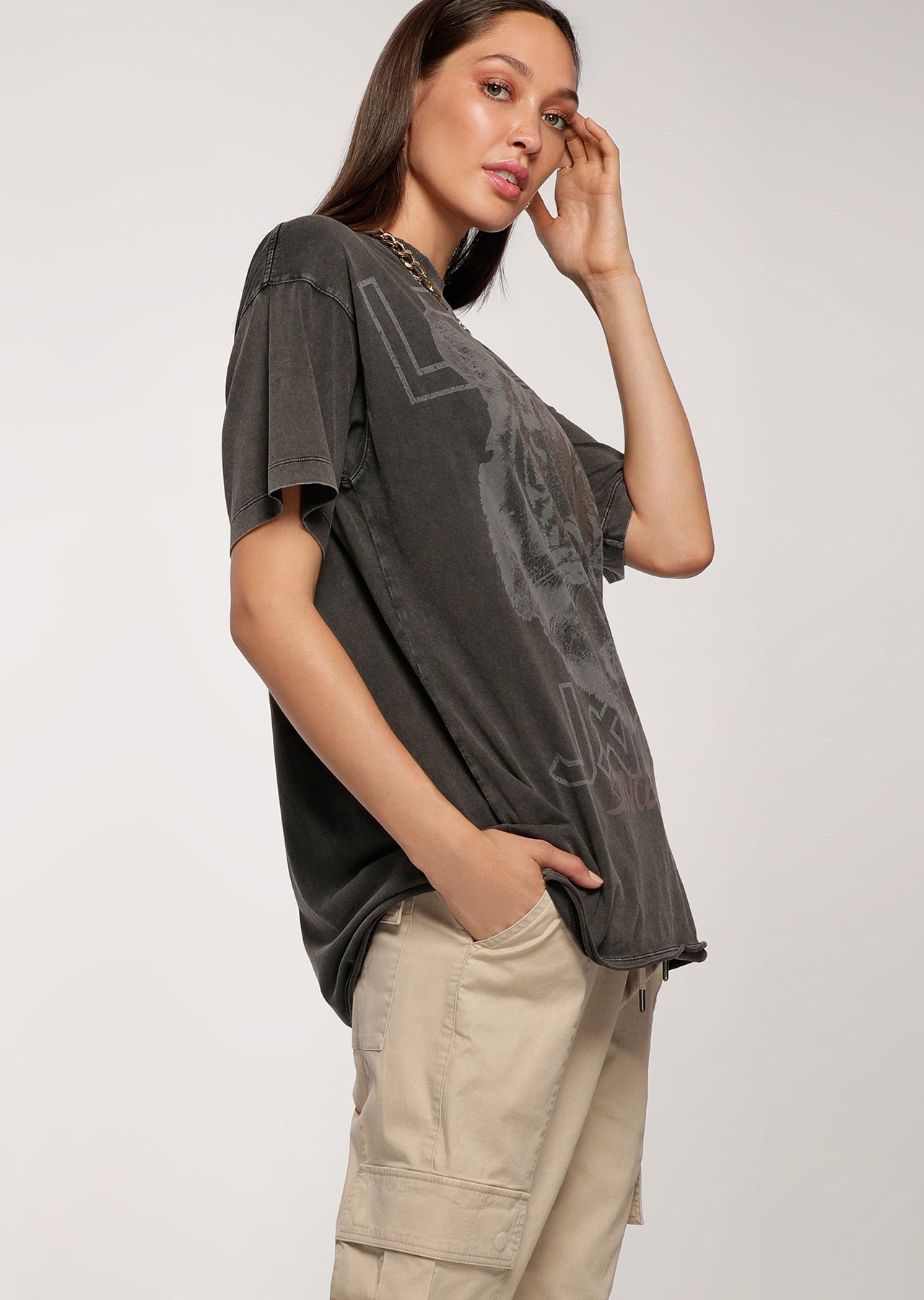 Lorna Jane Old School Boyfriend Tee - Washed Black