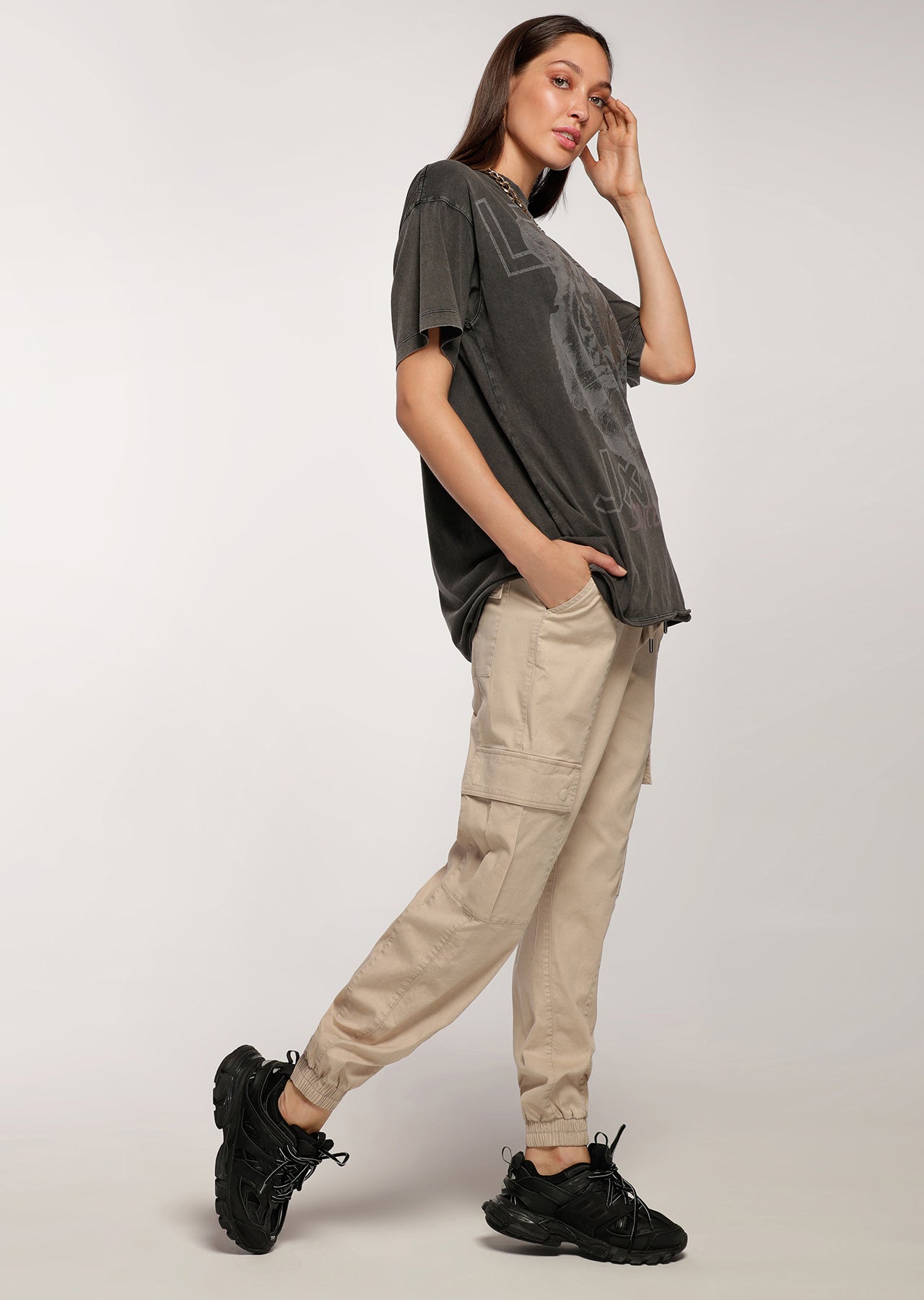 Lorna Jane Old School Boyfriend Tee - Washed Black