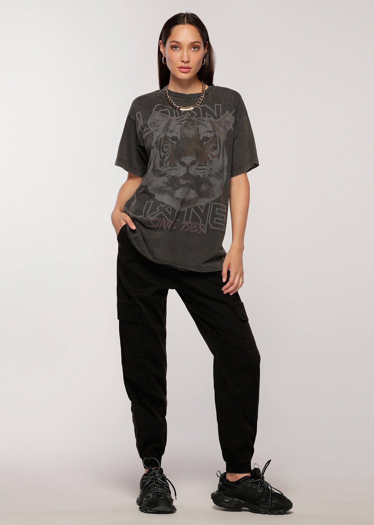 Lorna Jane Old School Boyfriend Tee - Washed Black
